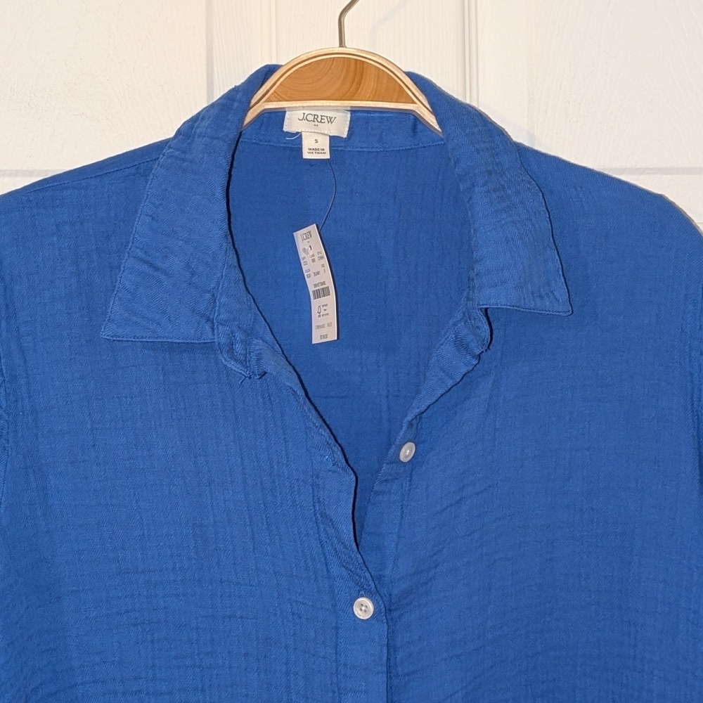 J.Crew Womens Double Gauze Button Down Shirt Cover Up Blue CH994 Small NWT $118 - Picture 9 of 10